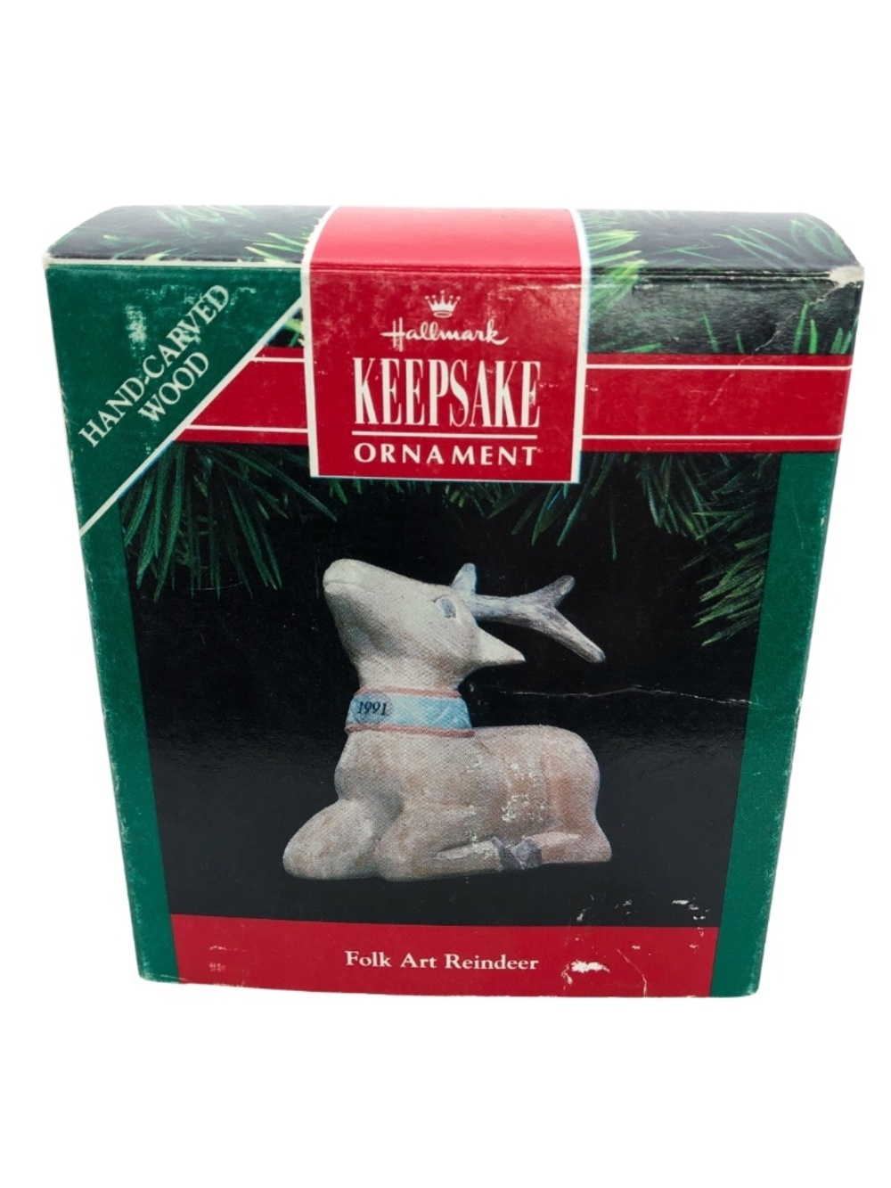 Vintage Hallmark Ornament Reindeer Figurine Handcarved Wood Folk Art 1991 NEW